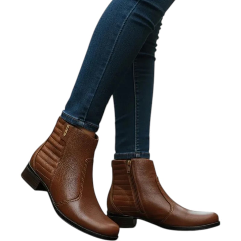 Bota Cano Curto Pegada em Couro Calce Fácil Feminina-e05efcf1-053a-4146-b1a5-7168f3554bb0