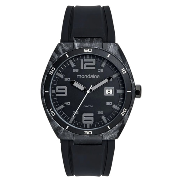 Relógio Mondaine Detalhes em Carbono Pulseira Silicone Masculino