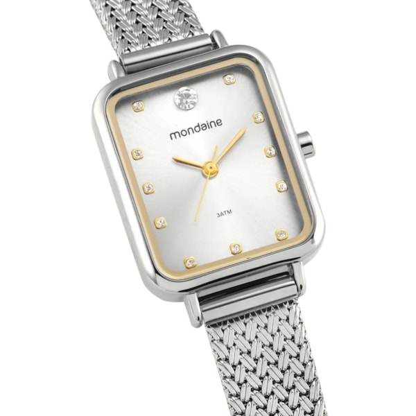 Relógio Mondaine Quadrado Cristais Prata Feminino