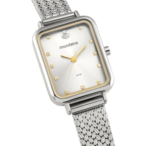 Relógio Mondaine Quadrado Cristais Prata Feminino