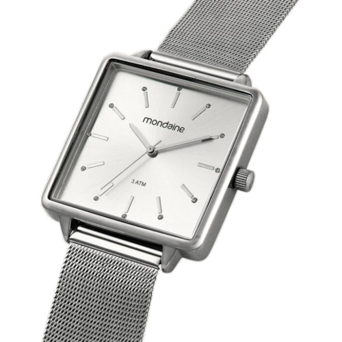 Relógio Mondaine Quadrado Minimalista Prata Feminino