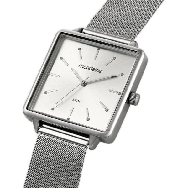 Relógio Mondaine Quadrado Minimalista Prata Feminino